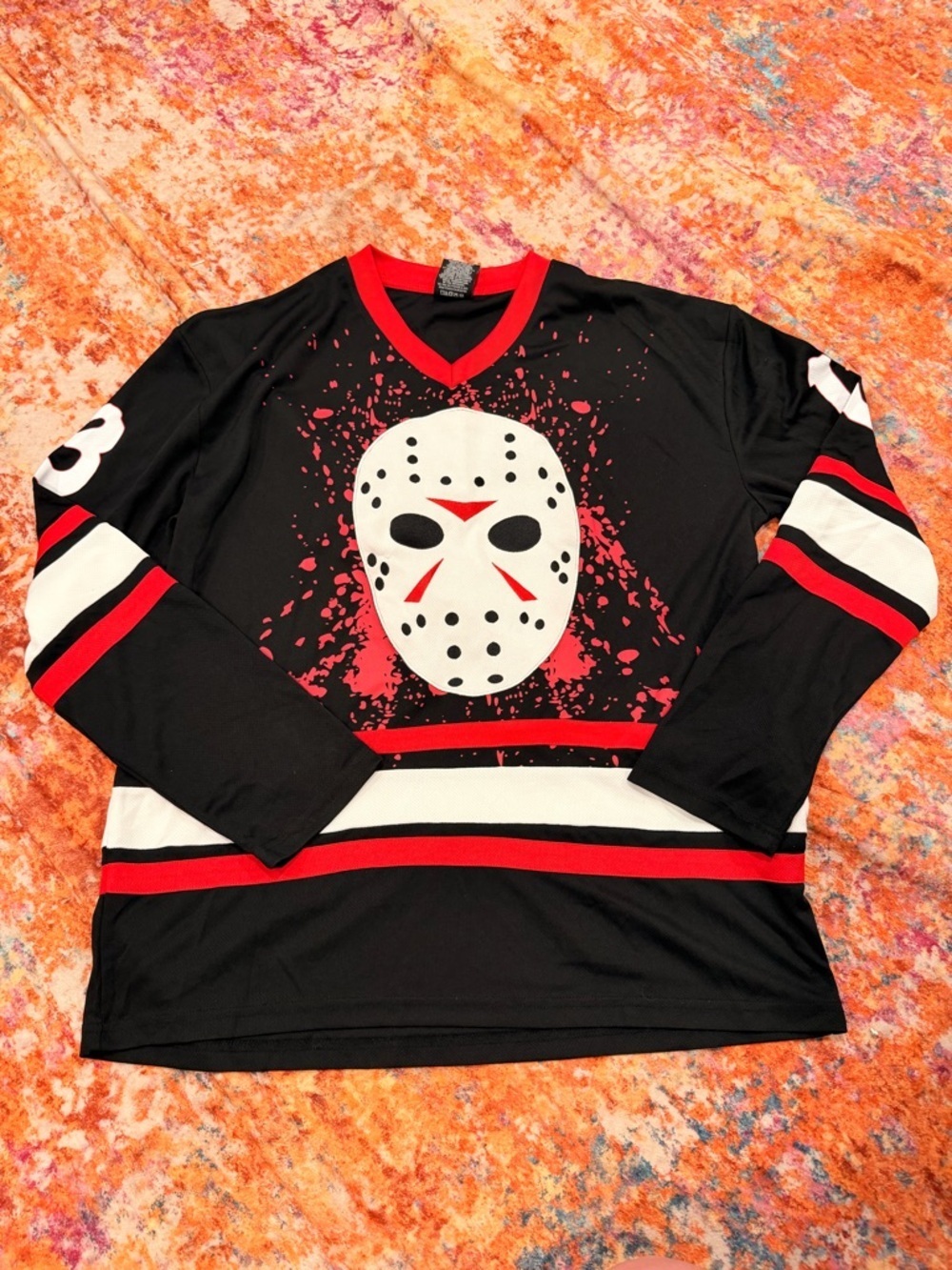 Friday the 13th Jason Voorhees Hockey Jersey Shirt Blood Splatter Large